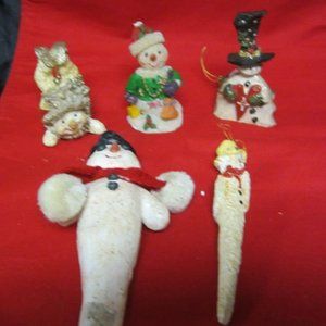 VINTAGE 90'S SNOWMAN COLLECTION OF 5 SNOWMAN MOTIF ORNAMENTS/FIGURES